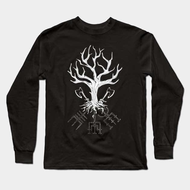 Axes and Vegvisir Runes - Yggdrasil Long Sleeve T-Shirt by Modern Medieval Design